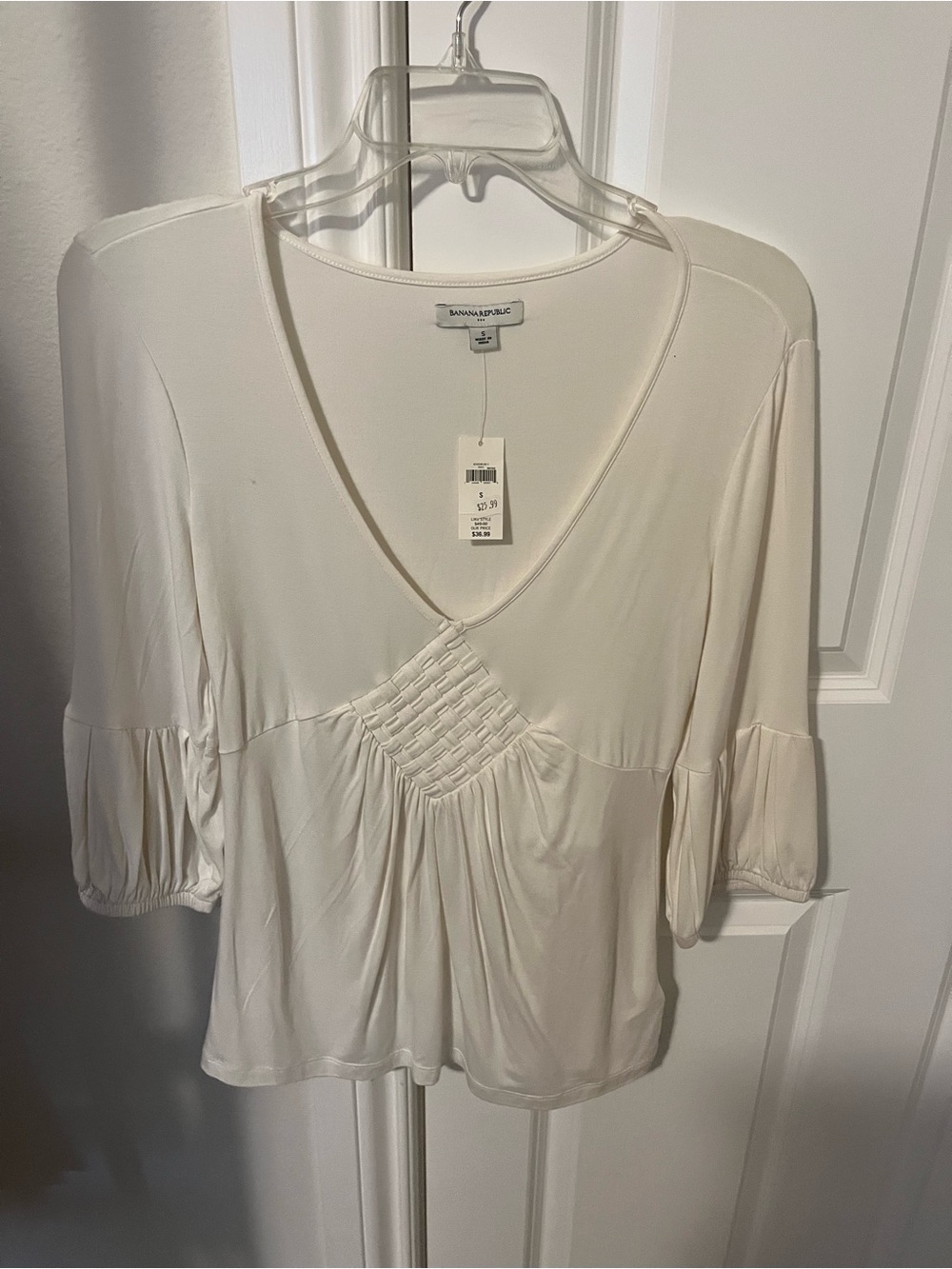 Banana Republic Cream V-Neck Smocked Peplum Blouse